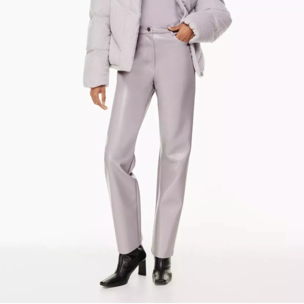 NWT $146 Aritzia Wilfred The Melina Cropped Faux Leather Pants Grey size 6